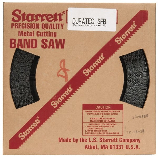 Starrett - 1" x 100' x 0.035" Carbon Steel Band Saw Blade Coil Stock - 14 TPI, Toothed Edge, Straight Form, Raker Set, Flexible Back, No Rake Angle, Constant Pitch, Contour Cutting - Exact Tooling