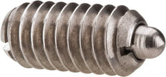 Gibraltar - 1/4-20, 17/32" Thread Length, 0.078" Plunger Projection, Stainless Steel Threaded Spring Plunger - 0.119" Max Plunger Diam, 0.531" Plunger Length, 3 Lb Init End Force, 10.5 Lb Final End Force - Exact Tooling