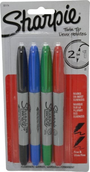 Sharpie - Black, Red, Blue, Green Wet Surface Pen - Twin Tip, AP Nontoxic Ink Fine/Ultra Fine Tip, AP Nontoxic Ink - Exact Tooling