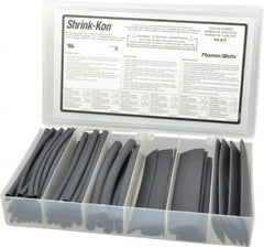 Thomas & Betts - 74 Piece, Black, Heat Shrink Electrical Tubing Kit - 2:1 Shrink Ratio, Flame Retardant, Polyolefin - Exact Tooling
