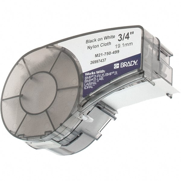Brady - 3/4" Wide x 192" Long, White Flexible Nylon Label Tape - For BMP21 Plus Portable Label Printer, IDPAL Handheld Label Maker - Exact Tooling