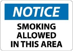 NMC - "Notice - Smoking Allowed in This Area", 10" Long x 14" Wide, Rigid Plastic Safety Sign - Rectangle, 0.05" Thick, Use for Security & Admittance - Exact Tooling