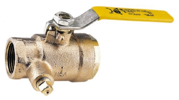 Conbraco - 1-1/2" Pipe, Bronze, Straight with Side Tap, Gas Ball Valve - 250 psi WOG Rating, Lever Handle, FNPT x FNPT End Connections, 2 Piece - Exact Tooling