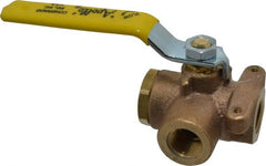 Apollo - 3/8" Pipe, Standard Port, Bronze Standard Ball Valve - Three Way, FNPT x FNPT x FNPT Ends, Lever Handle, 400 WOG - Exact Tooling