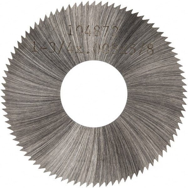 Made in USA - 1-3/4" Diam x 0.008" Blade Thickness x 5/8" Arbor Hole Diam, 90 Tooth Slitting and Slotting Saw - Arbor Connection, Right Hand, Uncoated, High Speed Steel, Concave Ground, Contains Keyway - Exact Tooling