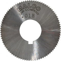 Made in USA - 1-3/4" Diam x 0.018" Blade Thickness x 5/8" Arbor Hole Diam, 90 Tooth Slitting and Slotting Saw - Arbor Connection, Right Hand, Uncoated, High Speed Steel, Concave Ground, Contains Keyway - Exact Tooling