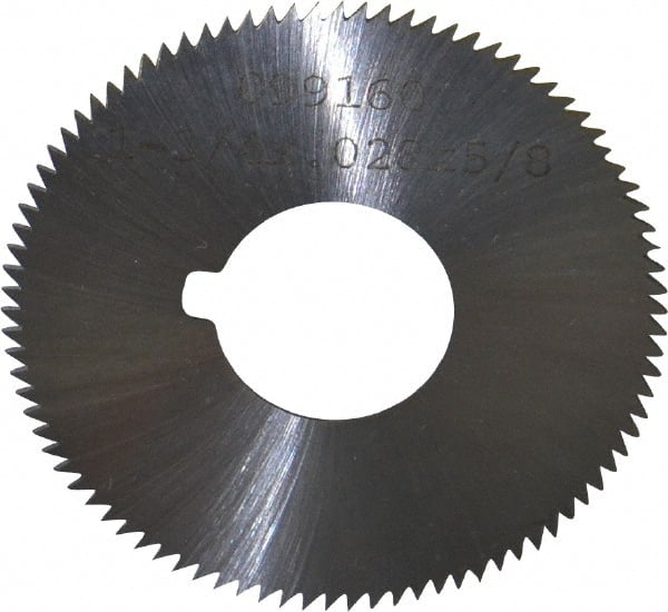 Made in USA - 1-3/4" Diam x 0.028" Blade Thickness x 5/8" Arbor Hole Diam, 90 Tooth Slitting and Slotting Saw - Arbor Connection, Right Hand, Uncoated, High Speed Steel, Concave Ground, Contains Keyway - Exact Tooling