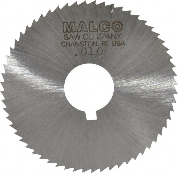 Made in USA - 2-1/4" Diam x 0.01" Blade Thickness x 5/8" Arbor Hole Diam, 60 Tooth Slitting and Slotting Saw - Arbor Connection, Right Hand, Uncoated, High Speed Steel, Concave Ground, Contains Keyway - Exact Tooling