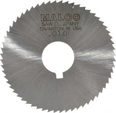 Made in USA - 2-1/4" Diam x 0.01" Blade Thickness x 5/8" Arbor Hole Diam, 60 Tooth Slitting and Slotting Saw - Arbor Connection, Right Hand, Uncoated, High Speed Steel, Concave Ground, Contains Keyway - Exact Tooling