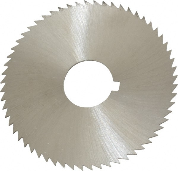 Made in USA - 2-1/4" Diam x 0.032" Blade Thickness x 5/8" Arbor Hole Diam, 60 Tooth Slitting and Slotting Saw - Arbor Connection, Right Hand, Uncoated, High Speed Steel, Concave Ground, Contains Keyway - Exact Tooling