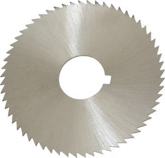 Made in USA - 2-1/4" Diam x 0.032" Blade Thickness x 5/8" Arbor Hole Diam, 60 Tooth Slitting and Slotting Saw - Arbor Connection, Right Hand, Uncoated, High Speed Steel, Concave Ground, Contains Keyway - Exact Tooling