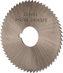 Made in USA - 2-1/4" Diam x 0.04" Blade Thickness x 5/8" Arbor Hole Diam, 60 Tooth Slitting and Slotting Saw - Arbor Connection, Right Hand, Uncoated, High Speed Steel, Concave Ground, Contains Keyway - Exact Tooling