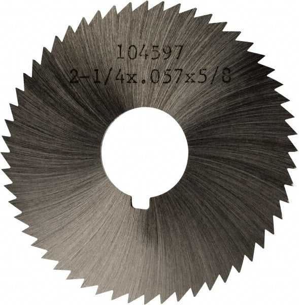 Made in USA - 2-1/4" Diam x 0.057" Blade Thickness x 5/8" Arbor Hole Diam, 60 Tooth Slitting and Slotting Saw - Arbor Connection, Right Hand, Uncoated, High Speed Steel, Concave Ground, Contains Keyway - Exact Tooling