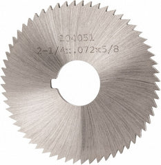 Made in USA - 2-1/4" Diam x 0.072" Blade Thickness x 5/8" Arbor Hole Diam, 60 Tooth Slitting and Slotting Saw - Arbor Connection, Right Hand, Uncoated, High Speed Steel, Concave Ground, Contains Keyway - Exact Tooling