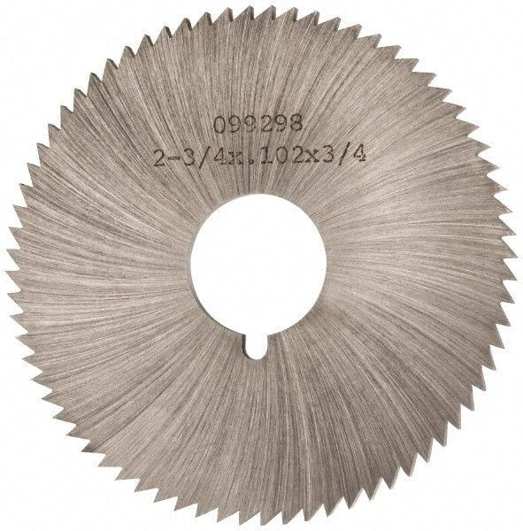 Made in USA - 2-3/4" Diam x 0.102" Blade Thickness x 3/4" Arbor Hole Diam, 72 Tooth Slitting and Slotting Saw - Arbor Connection, Right Hand, Uncoated, High Speed Steel, Concave Ground, Contains Keyway - Exact Tooling