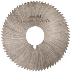 Made in USA - 2-3/4" Diam x 0.102" Blade Thickness x 3/4" Arbor Hole Diam, 72 Tooth Slitting and Slotting Saw - Arbor Connection, Right Hand, Uncoated, High Speed Steel, Concave Ground, Contains Keyway - Exact Tooling