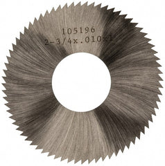 Made in USA - 2-3/4" Diam x 0.01" Blade Thickness x 1" Arbor Hole Diam, 72 Tooth Slitting and Slotting Saw - Arbor Connection, Right Hand, Uncoated, High Speed Steel, Concave Ground, Contains Keyway - Exact Tooling