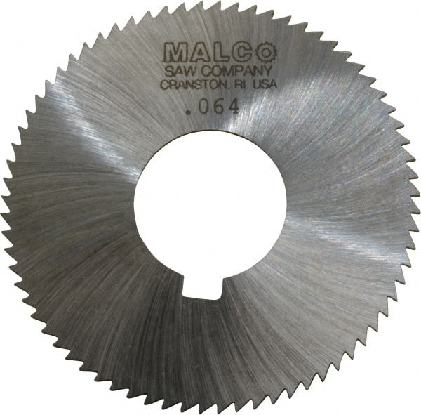 Made in USA - 2-3/4" Diam x 0.064" Blade Thickness x 1" Arbor Hole Diam, 72 Tooth Slitting and Slotting Saw - Arbor Connection, Right Hand, Uncoated, High Speed Steel, Concave Ground, Contains Keyway - Exact Tooling