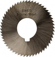 Made in USA - 2-3/4" Diam x 0.051" Blade Thickness x 1" Arbor Hole Diam, 56 Tooth Slitting and Slotting Saw - Arbor Connection, Right Hand, Uncoated, High Speed Steel, Concave Ground, Contains Keyway - Exact Tooling