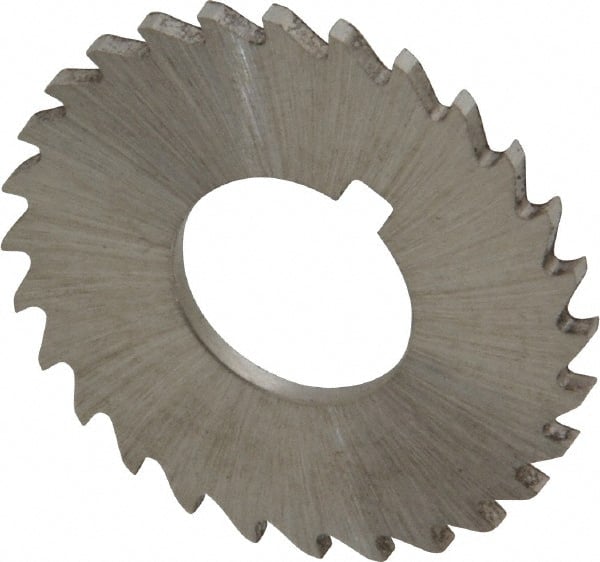 Made in USA - 1-1/4" Diam x 1/16" Blade Thickness x 1/2" Arbor Hole Diam, 28 Tooth Slitting and Slotting Saw - Arbor Connection, Right Hand, Uncoated, High Speed Steel, Concave Ground, Contains Keyway - Exact Tooling