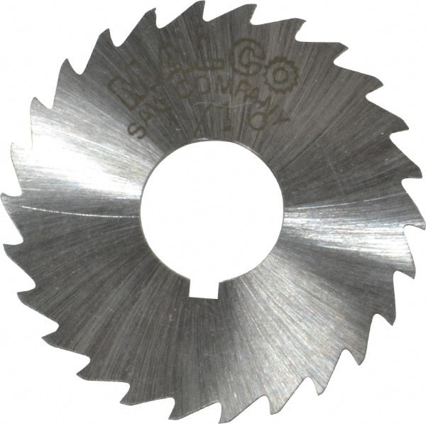 Made in USA - 1-1/2" Diam x 1/16" Blade Thickness x 1/2" Arbor Hole Diam, 26 Tooth Slitting and Slotting Saw - Arbor Connection, Right Hand, Uncoated, High Speed Steel, Concave Ground, Contains Keyway - Exact Tooling