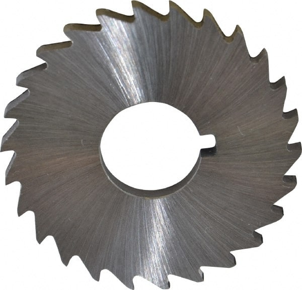 Made in USA - 1-1/2" Diam x 1/8" Blade Thickness x 1/2" Arbor Hole Diam, 26 Tooth Slitting and Slotting Saw - Arbor Connection, Right Hand, Uncoated, High Speed Steel, Concave Ground, Contains Keyway - Exact Tooling