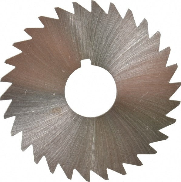 Made in USA - 1-3/4" Diam x 1/16" Blade Thickness x 1/2" Arbor Hole Diam, 30 Tooth Slitting and Slotting Saw - Arbor Connection, Right Hand, Uncoated, High Speed Steel, Concave Ground, Contains Keyway - Exact Tooling