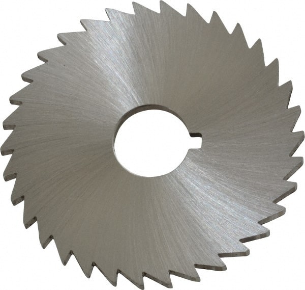 Made in USA - 2" Diam x 3/32" Blade Thickness x 1/2" Arbor Hole Diam, 34 Tooth Slitting and Slotting Saw - Arbor Connection, Right Hand, Uncoated, High Speed Steel, Concave Ground, Contains Keyway - Exact Tooling