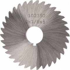 Made in USA - 2" Diam x 1/8" Blade Thickness x 1/2" Arbor Hole Diam, 34 Tooth Slitting and Slotting Saw - Arbor Connection, Right Hand, Uncoated, High Speed Steel, Concave Ground, Contains Keyway - Exact Tooling