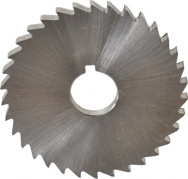 Made in USA - 2" Diam x 5/32" Blade Thickness x 1/2" Arbor Hole Diam, 34 Tooth Slitting and Slotting Saw - Arbor Connection, Right Hand, Uncoated, High Speed Steel, Concave Ground, Contains Keyway - Exact Tooling