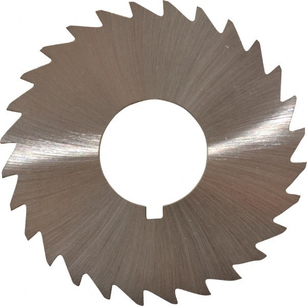 Made in USA - 2-1/2" Diam x 1/8" Blade Thickness x 7/8" Arbor Hole Diam, 28 Tooth Slitting and Slotting Saw - Arbor Connection, Right Hand, Uncoated, High Speed Steel, Concave Ground, Contains Keyway - Exact Tooling