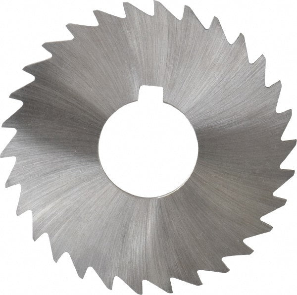 Made in USA - 3" Diam x 3/32" Blade Thickness x 1" Arbor Hole Diam, 30 Tooth Slitting and Slotting Saw - Arbor Connection, Right Hand, Uncoated, High Speed Steel, Concave Ground, Contains Keyway - Exact Tooling