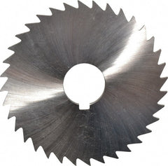 Made in USA - 4" Diam x 1/8" Blade Thickness x 1" Arbor Hole Diam, 36 Tooth Slitting and Slotting Saw - Arbor Connection, Right Hand, Uncoated, High Speed Steel, Concave Ground, Contains Keyway - Exact Tooling