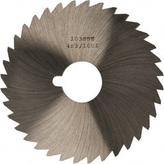 Made in USA - 4" Diam x 3/16" Blade Thickness x 1" Arbor Hole Diam, 36 Tooth Slitting and Slotting Saw - Arbor Connection, Right Hand, Uncoated, High Speed Steel, Concave Ground, Contains Keyway - Exact Tooling