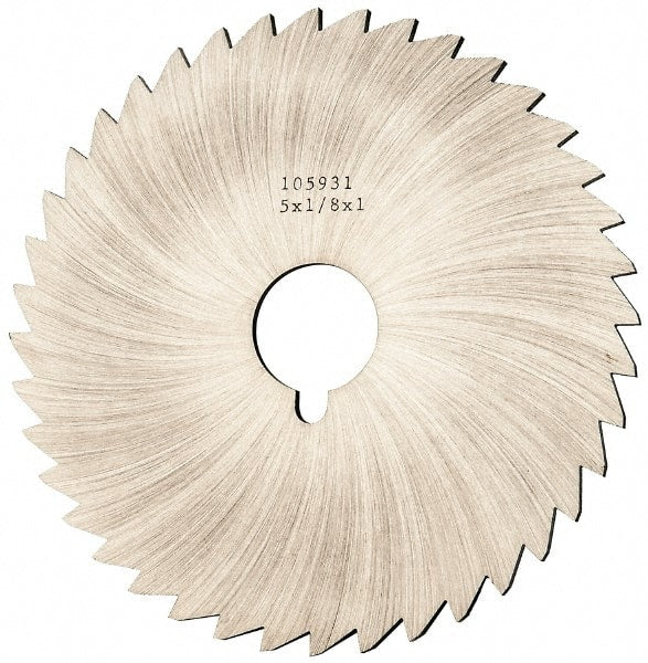 Made in USA - 5" Diam x 1/8" Blade Thickness x 1" Arbor Hole Diam, 40 Tooth Slitting and Slotting Saw - Arbor Connection, Right Hand, Uncoated, High Speed Steel, Concave Ground, Contains Keyway - Exact Tooling