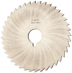 Made in USA - 5" Diam x 1/8" Blade Thickness x 1" Arbor Hole Diam, 40 Tooth Slitting and Slotting Saw - Arbor Connection, Right Hand, Uncoated, High Speed Steel, Concave Ground, Contains Keyway - Exact Tooling