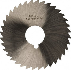 Made in USA - 5" Diam x 1/8" Blade Thickness x 1-1/4" Arbor Hole Diam, 40 Tooth Slitting and Slotting Saw - Arbor Connection, Right Hand, Uncoated, High Speed Steel, Concave Ground, Contains Keyway - Exact Tooling