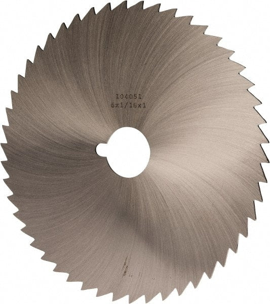 Made in USA - 6" Diam x 1/16" Blade Thickness x 1" Arbor Hole Diam, 50 Tooth Slitting and Slotting Saw - Arbor Connection, Right Hand, Uncoated, High Speed Steel, Concave Ground, Contains Keyway - Exact Tooling