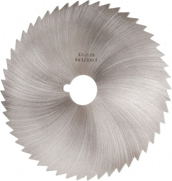 Made in USA - 6" Diam x 3/32" Blade Thickness x 1" Arbor Hole Diam, 50 Tooth Slitting and Slotting Saw - Arbor Connection, Right Hand, Uncoated, High Speed Steel, Concave Ground, Contains Keyway - Exact Tooling