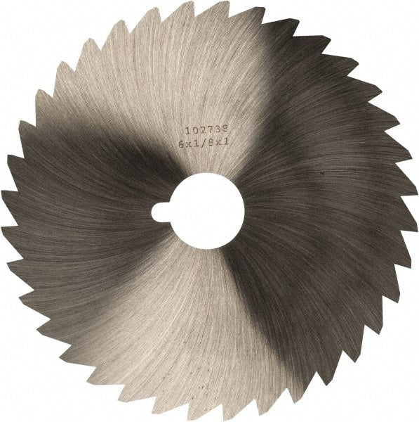 Made in USA - 6" Diam x 1/8" Blade Thickness x 1" Arbor Hole Diam, 44 Tooth Slitting and Slotting Saw - Arbor Connection, Right Hand, Uncoated, High Speed Steel, Concave Ground, Contains Keyway - Exact Tooling