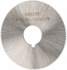 Made in USA - 2-1/4" Diam x 0.04" Blade Thickness x 5/8" Arbor Hole Diam, 132 Tooth Slitting and Slotting Saw - Arbor Connection, Right Hand, Uncoated, High Speed Steel, Concave Ground, Contains Keyway - Exact Tooling