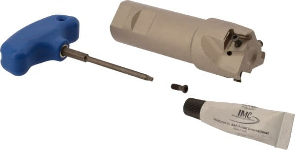 Iscar - 1-1/2" Cut Diam, 0.49" Max Depth of Cut, 1-1/4" Shank Diam, 4-1/2" OAL, Indexable Square Shoulder Helical End Mill - T490 LN.. 1306 Inserts, Weldon Shank, 90° Lead Angle, Through Coolant, Series Helitang - Exact Tooling