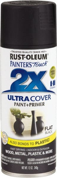 Rust-Oleum - Black, Flat, Enamel Spray Paint - 8 to 12 Sq Ft per Can, 12 oz Container - Exact Tooling
