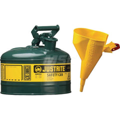 Justrite - Safety Dispensing Cans; Capacity: 1 Gal. ; Material: Steel ; Color: Green ; Height (Decimal Inch): 11.000000 ; Diameter/Length (mm): 9.50 ; Approval Listing/Regulations: FM Approved; UL; ULC; TUV - Exact Tooling