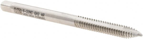 Union Butterfield - #6-32 UNC, 2 Flute, Bright Finish, High Speed Steel Spiral Point Tap - Plug Chamfer, Right Hand Thread, 2" OAL, 11/16" Thread Length, 0.141" Shank Diam, 2B/3B Class of Fit, Series 1534NR - Exact Tooling