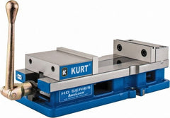 Kurt - 6" Jaw Width, 9-1/16" Jaw Opening Capacity, Horizontal Stationary Machine Vise - Manual Operation, 5,250 Lb Capacity, 1 Station, 18.32" Long x 4.86" High x 1-31/64" Deep, 1.735" Jaw Height, 5,250 Lb Max Clamp Force - Exact Tooling