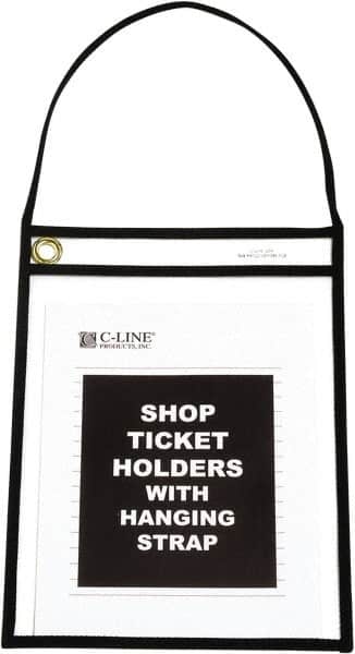 C-LINE - 15 Piece Clear Hanging Strap Stitched Shop Ticket Holder - 12" High x 9" Wide - Exact Tooling