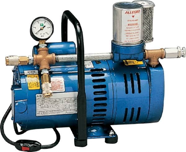 Allegro - 2 Man Connection, Hansen Coupling, Portable SAR Air Compressor - 15 Max PSI, 10 (60 Hz) and 8 (50 Hz) CFM, 0.75 Hp - Exact Tooling
