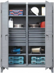 Strong Hold - 6 Shelf 8 Bin Locking Storage Cabinet - Steel, 72" Wide x 24" Deep x 78" High, Dark Gray - Exact Tooling