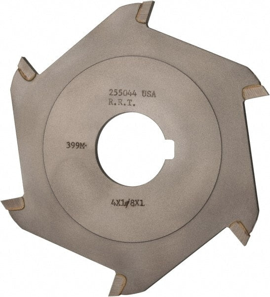 Made in USA - 4" Diam x 1/8" Blade Thickness x 1" Arbor Hole Diam, 6 Tooth Slitting and Slotting Saw - Arbor Connection, Right Hand, Uncoated, Carbide-Tipped, Contains Keyway - Exact Tooling